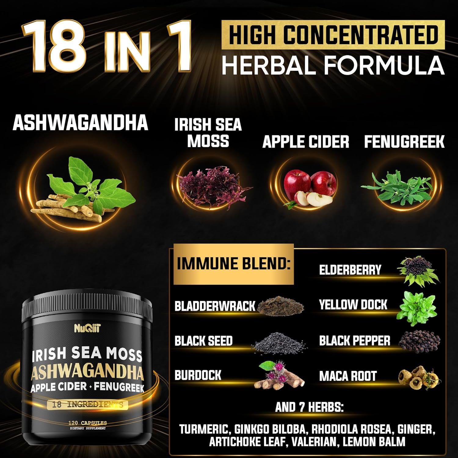 Revitalize Your Wellness with Ashwagandha Capsules - Featuring Irish Sea Moss, Apple Cider Vinegar & More - 120 Vegan Capsules for Optimal Health