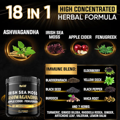 Revitalize Your Wellness with Ashwagandha Capsules - Featuring Irish Sea Moss, Apple Cider Vinegar & More - 120 Vegan Capsules for Optimal Health