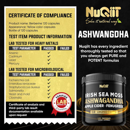 Revitalize Your Wellness with Ashwagandha Capsules - Featuring Irish Sea Moss, Apple Cider Vinegar & More - 120 Vegan Capsules for Optimal Health