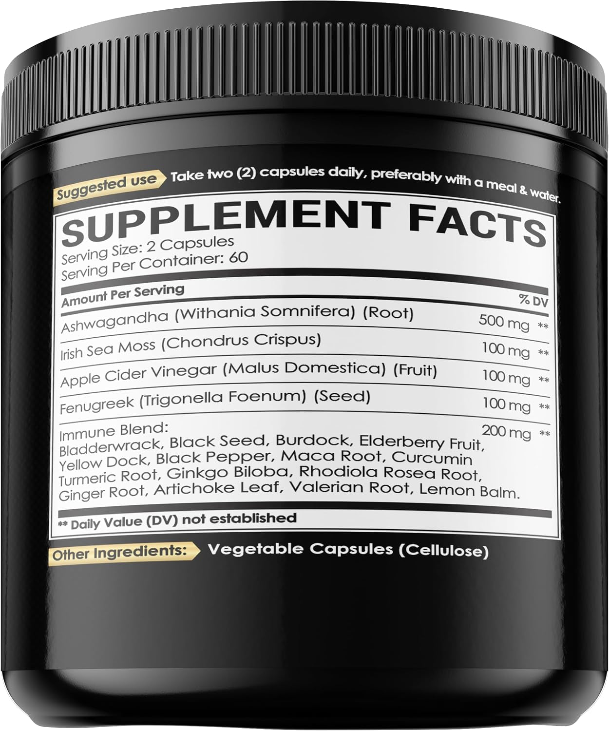 Revitalize Your Wellness with Ashwagandha Capsules - Featuring Irish Sea Moss, Apple Cider Vinegar & More - 120 Vegan Capsules for Optimal Health
