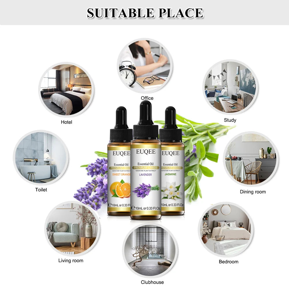 Experience Pure Bliss with 10ml Natural Plant Essential Oils – Lavender, Jasmine, Eucalyptus, and Vanilla for Diffusers and Humidifiers