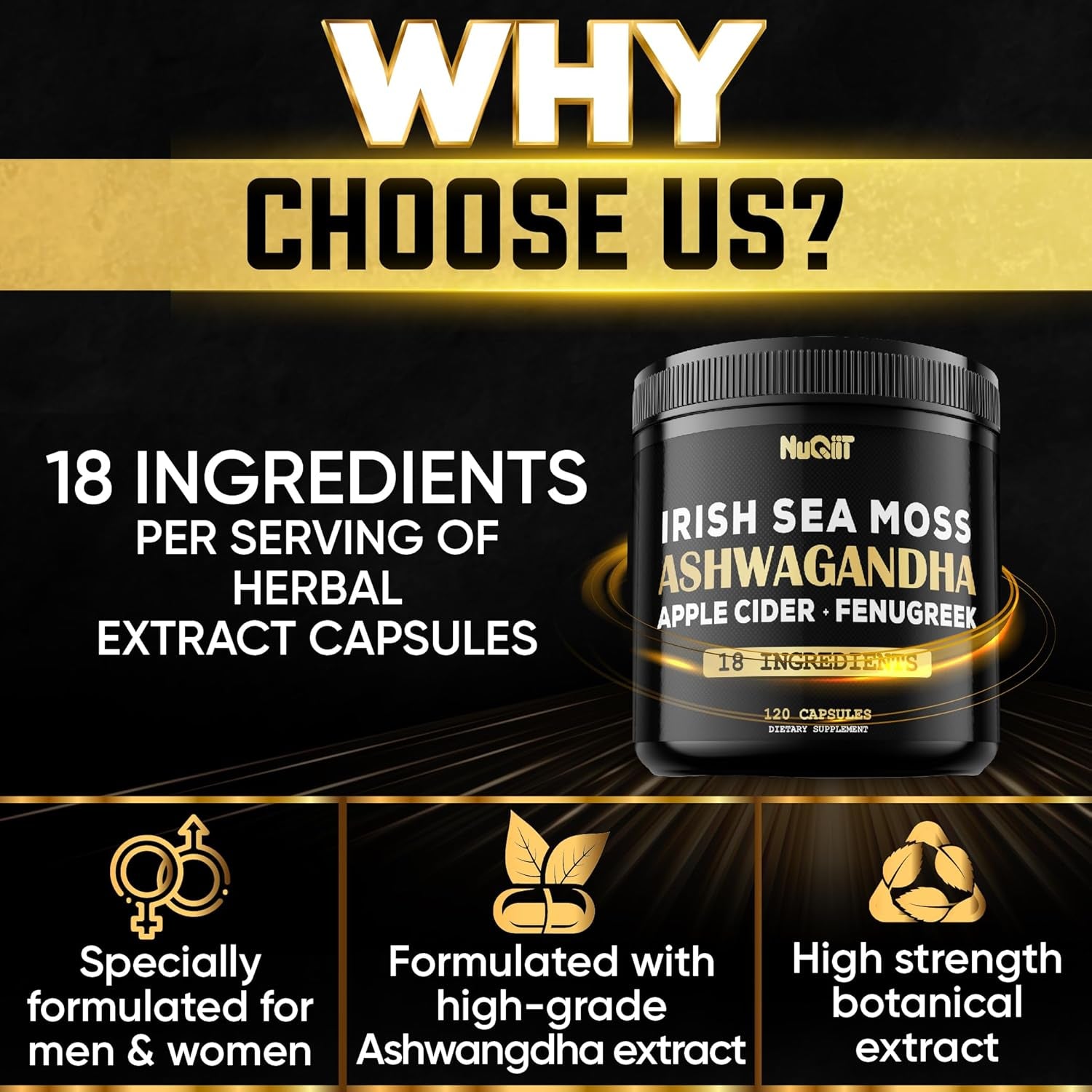 Revitalize Your Wellness with Ashwagandha Capsules - Featuring Irish Sea Moss, Apple Cider Vinegar & More - 120 Vegan Capsules for Optimal Health